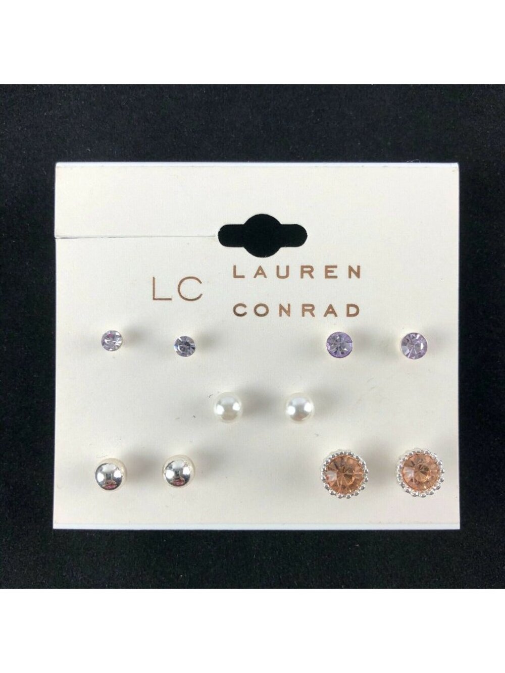 LC Lauren Conrad Earrings 5 Pairs Silver-tone 1/8"-1/4" Rhinestone Pearl Studs